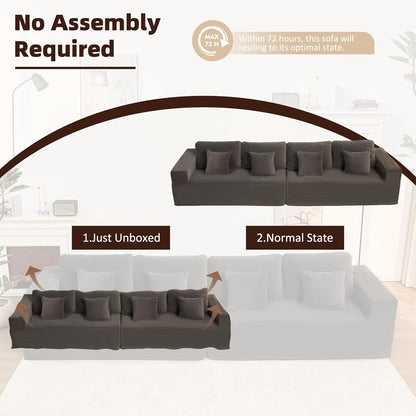 107" Boneless Couch with Deep Seat Cloud Sectional Couch for Living Room