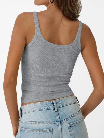 Womens Summer Ribbed Tank Tops Racerback Spaghetti Strap Workout Camisole Top