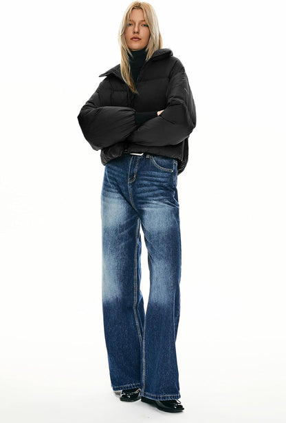 Womens Winter Oversized Cropped Puffer Jacket Zip Up Short Down Coat