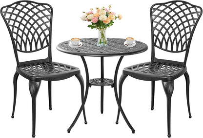 Patio Bistro Set 3 Piece Outdoor Cast Aluminum Outdoor Bistro Table