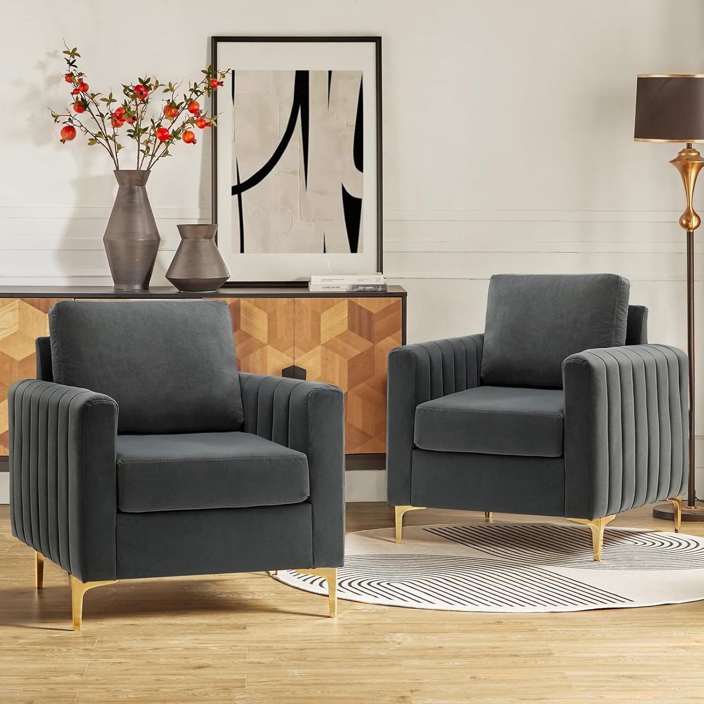 HULALA HOME Velvet Accent Club Chairs Set of 2