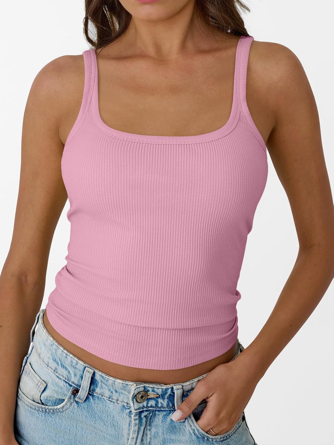 Womens Summer Ribbed Tank Tops Racerback Spaghetti Strap Workout Camisole Top