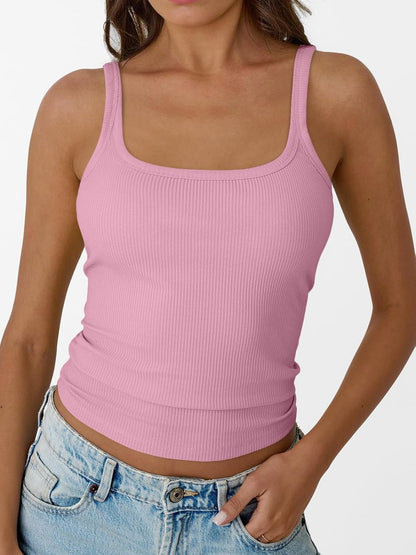 Womens Summer Ribbed Tank Tops Racerback Spaghetti Strap Workout Camisole Top