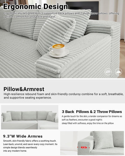 105 Inch Cloud Sectional Couch with Deep Seat