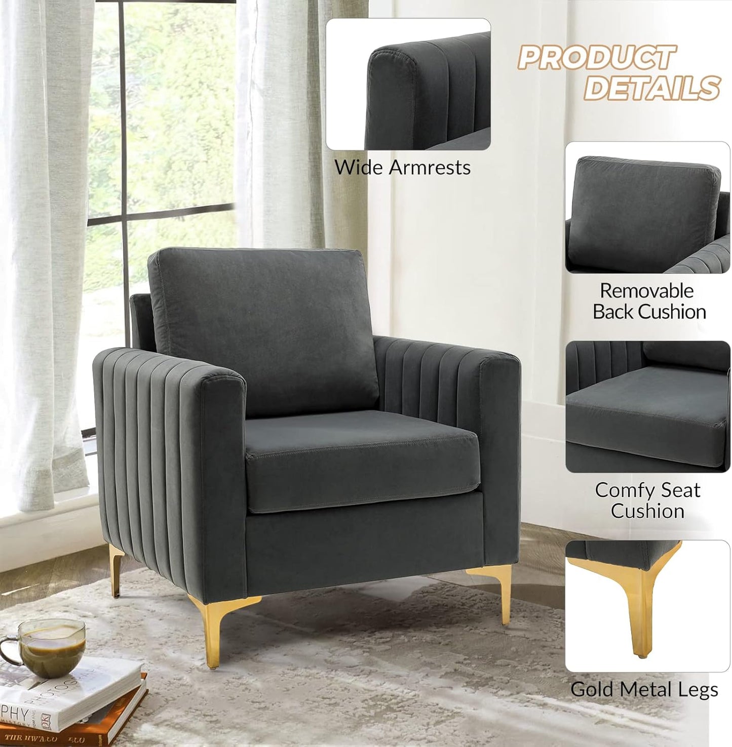 HULALA HOME Velvet Accent Club Chairs Set of 2