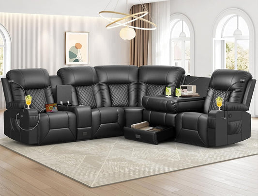 YONISEE 3 Seat Recliner Sofa, Large Reclining Sofa with Storage Console, Manual Reclining Chair with USB Ports, 2 Cell Phone Holder, 3 Seater Loveseat Recliner Couch for Living Room
