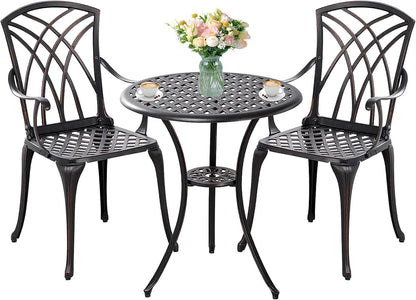 Patio Bistro Set 3 Piece Outdoor Cast Aluminum Outdoor Bistro Table