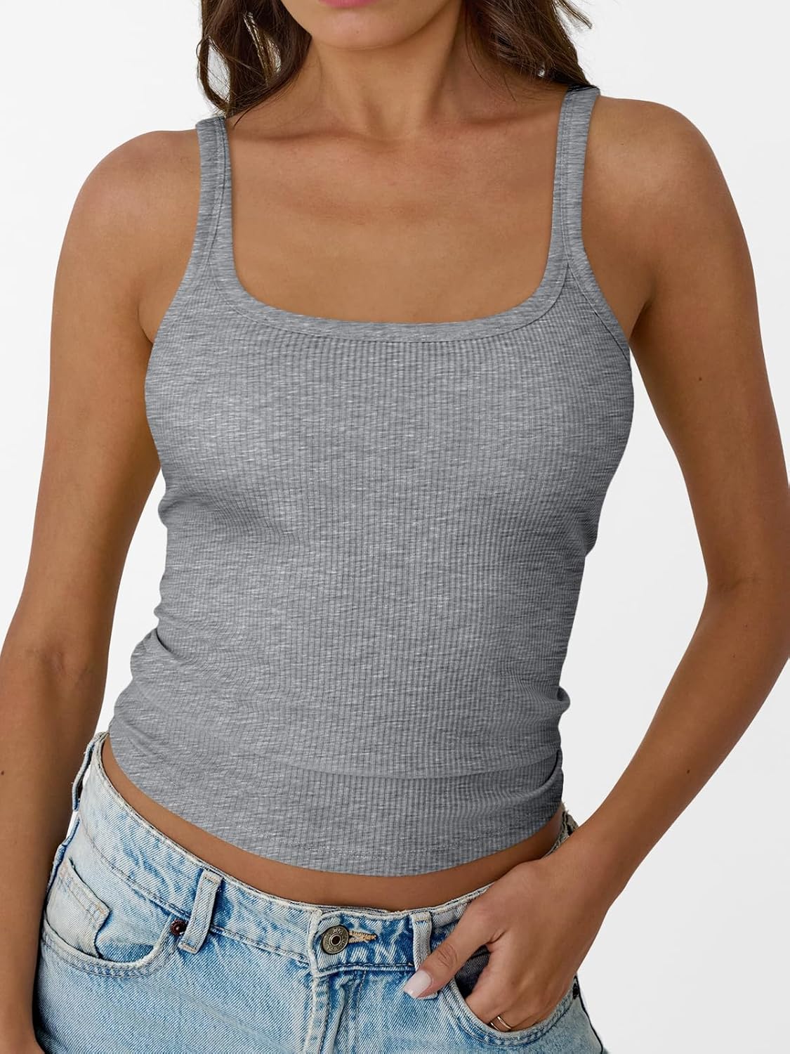 Womens Summer Ribbed Tank Tops Racerback Spaghetti Strap Workout Camisole Top