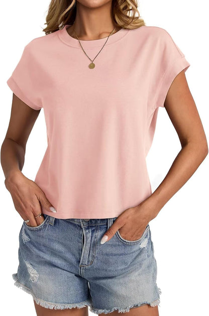 Womens Cap Sleeve Crop Tops Cotton T Shirts