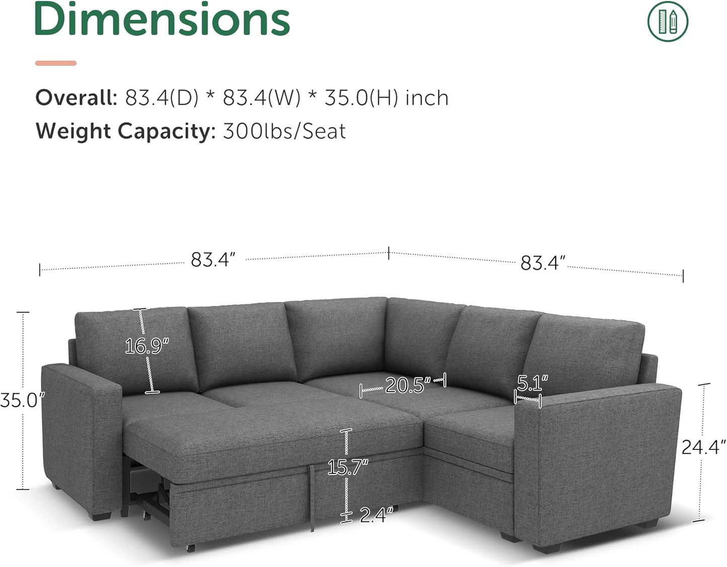 Modular L-Shaped Sleeper Sofa with Pull-Out Bed and Storage