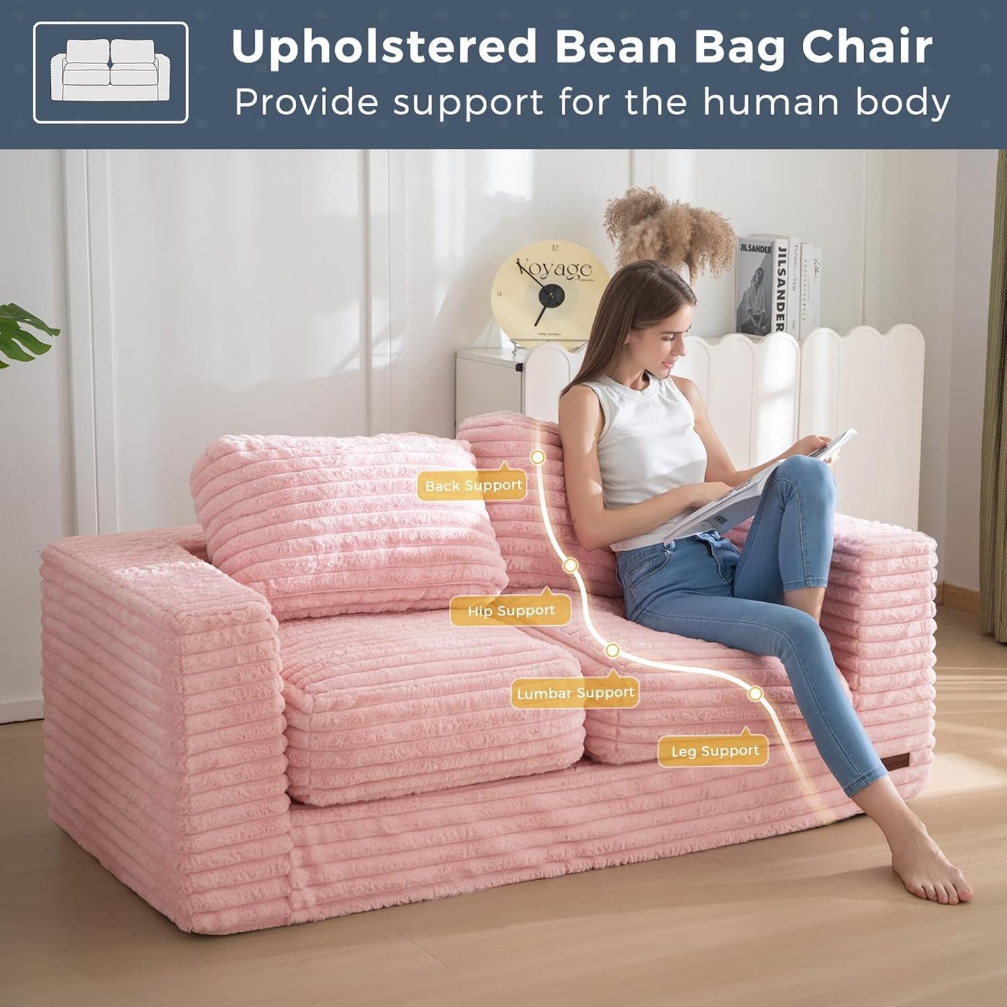 Plush Giant Bean Bag Sofa for Adults Floor Loveseat Chair with Armrests White