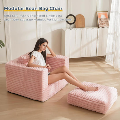 Plush Giant Bean Bag Sofa for Adults Floor Loveseat Chair with Armrests White