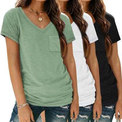 3 Pack Womens V Neck T Shirts Short Sleeve Tees