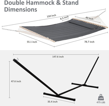 2 Person Hammock with Stand Heavy Duty Portable Dark Grey