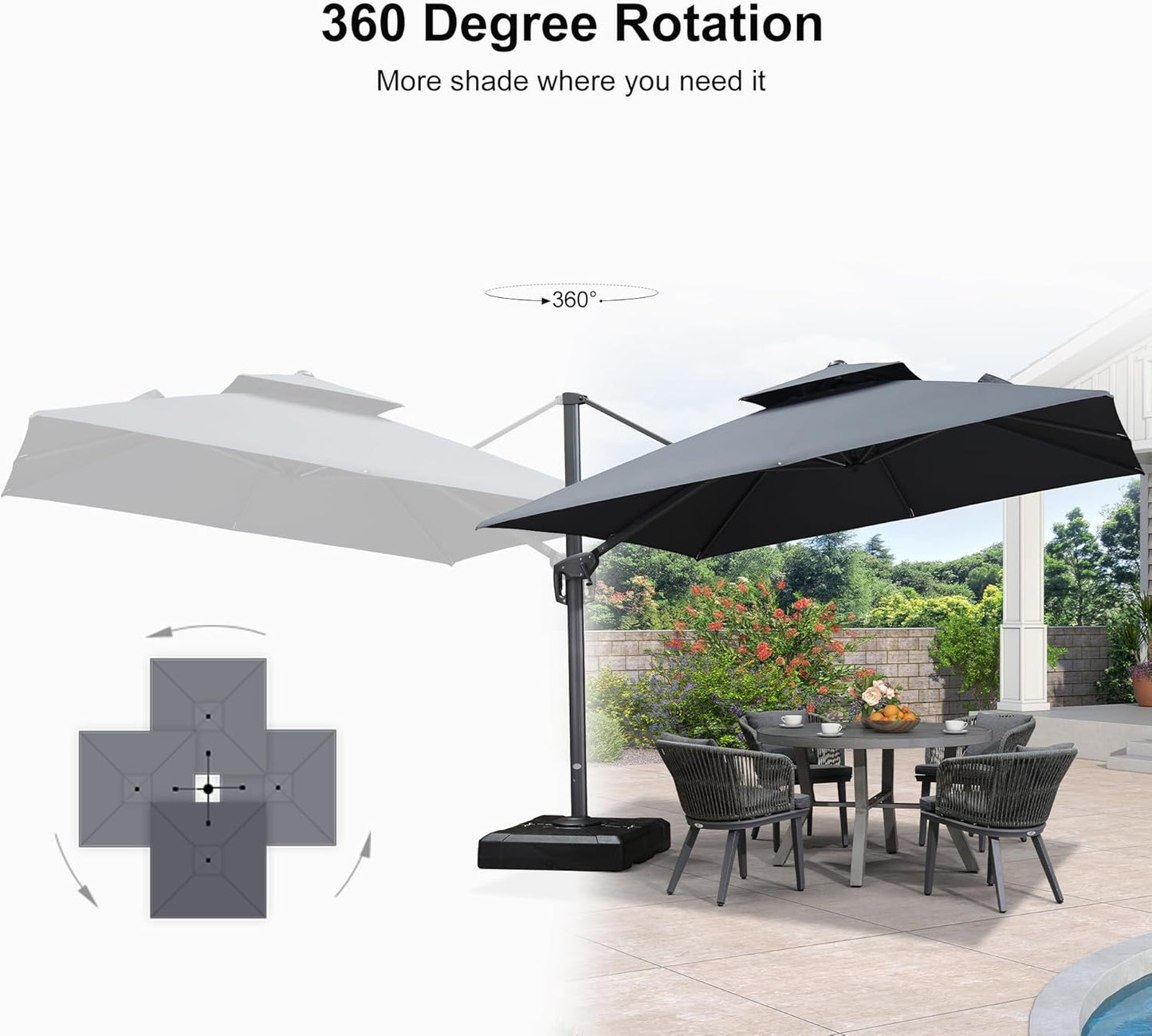 12ft Patio Umbrella with Base Large Outdoor Square Umbrella