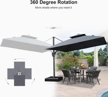 12ft Patio Umbrella with Base Large Outdoor Square Umbrella