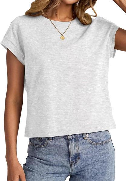 Womens Cap Sleeve Crop Tops Cotton T Shirts