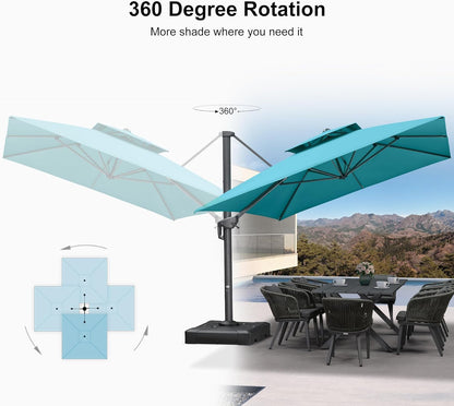 12ft Patio Umbrella with Base Large Outdoor Square Umbrella