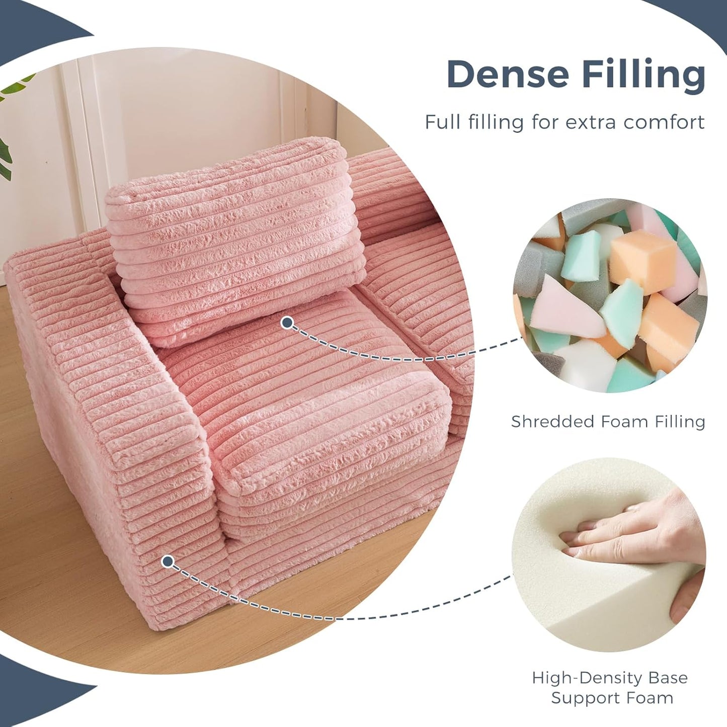 Plush Giant Bean Bag Sofa for Adults Floor Loveseat Chair with Armrests White