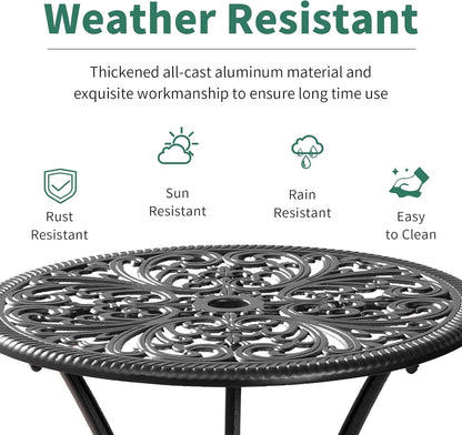 Patio Bistro Set 3 Piece Outdoor Cast Aluminum Outdoor Bistro Table