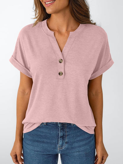 Women's Short Sleeve Shirts Henley Dressy Casual Summer Tops