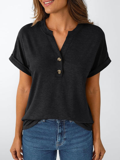 Women's Short Sleeve Shirts Henley Dressy Casual Summer Tops