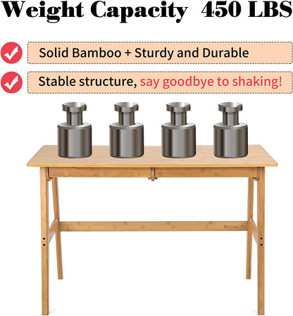 Writing Computer Desk 46" Bamboo Home Office Table with 2 Drawers