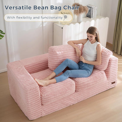 Plush Giant Bean Bag Sofa for Adults Floor Loveseat Chair with Armrests White