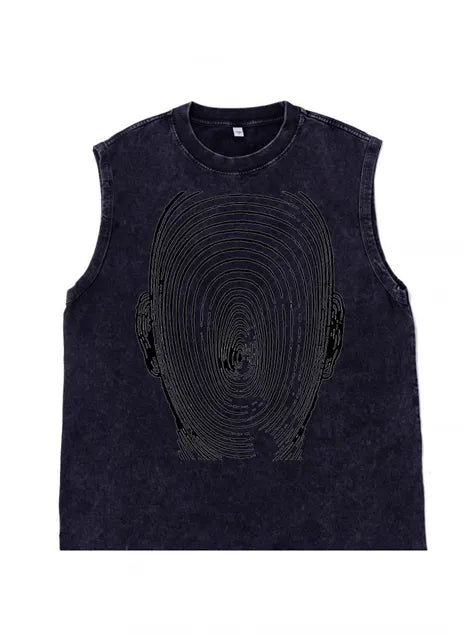 230g Electric Wave Kitty Printed Wash Old Sleeveless T-shirt