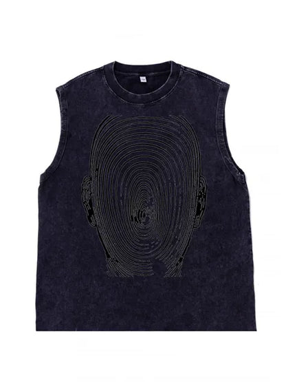 230g Electric Wave Kitty Printed Wash Old Sleeveless T-shirt