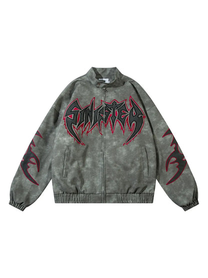 Letter Graphic Long Sleeve PU Leather Jacket for Men