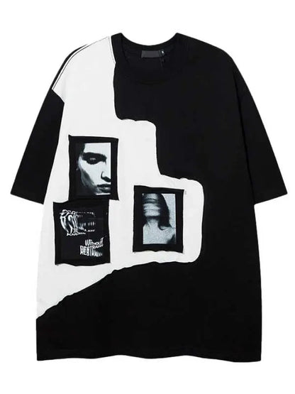 Colorblock Men's Pattern Printed Drop Shoulder T-Shirt