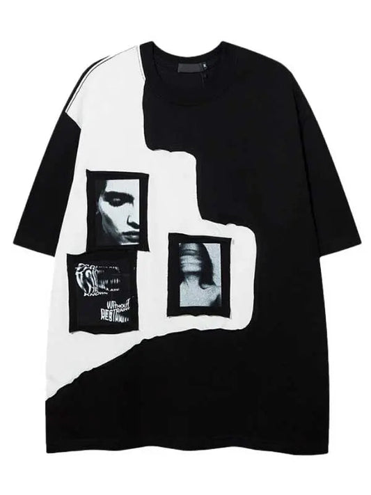 Colorblock Men's Pattern Printed Drop Shoulder T-Shirt