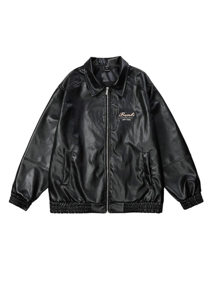 Letter Printed Faux Leather Jacket for Men