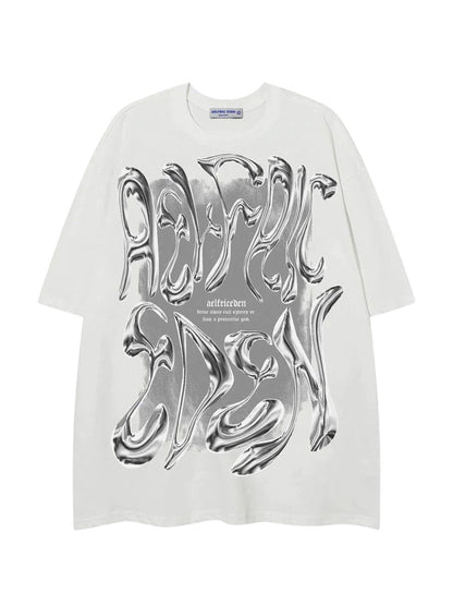Metalic Graphic Tees Men Y2k Oversized T Shirts Women Vintage Tees Unisex Summer Tops