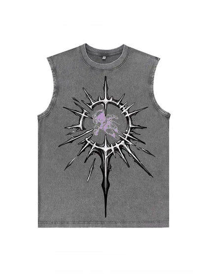230g Cotton Astronaut Interstellar Wash Old Sleeveless T-shirt