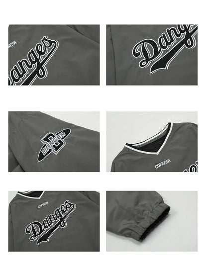 Letter Embroidered V-neck Baseball Sweatshirt for Women