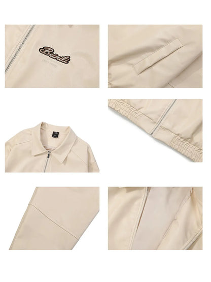 Letter Printed Faux Leather Jacket for Men