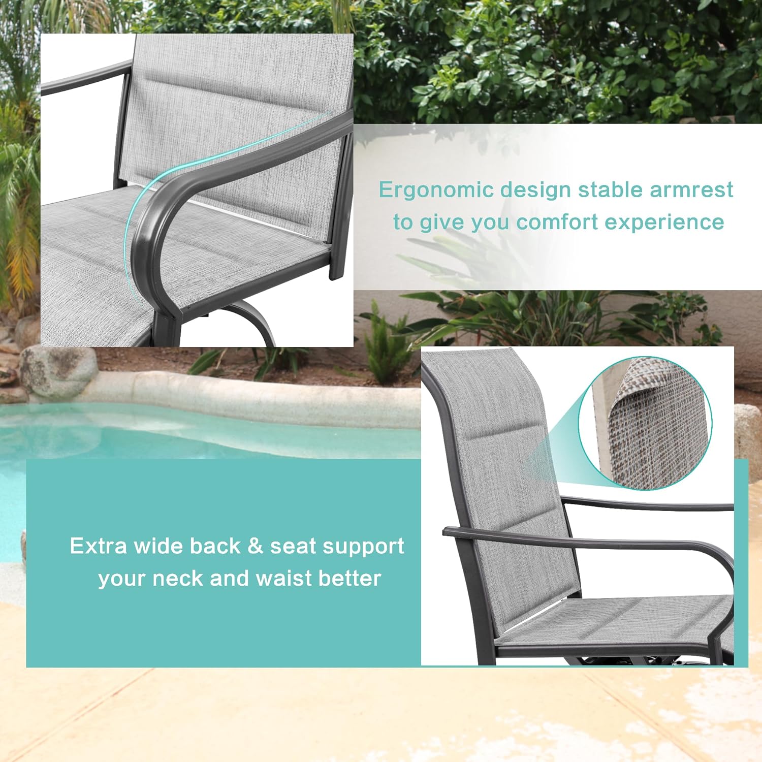 2 Piece Outdoor Patio Swivel Bar Chairs