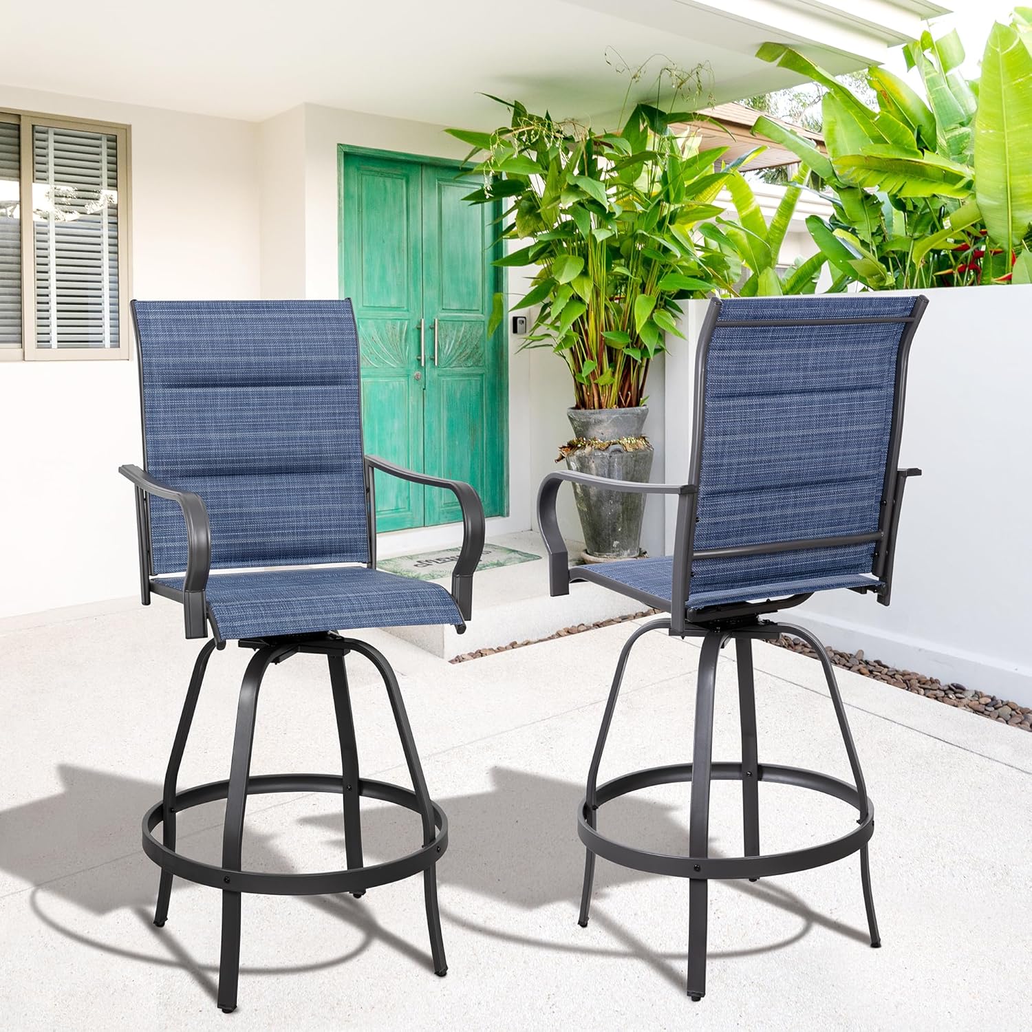 2 Piece Outdoor Patio Swivel Bar Chairs