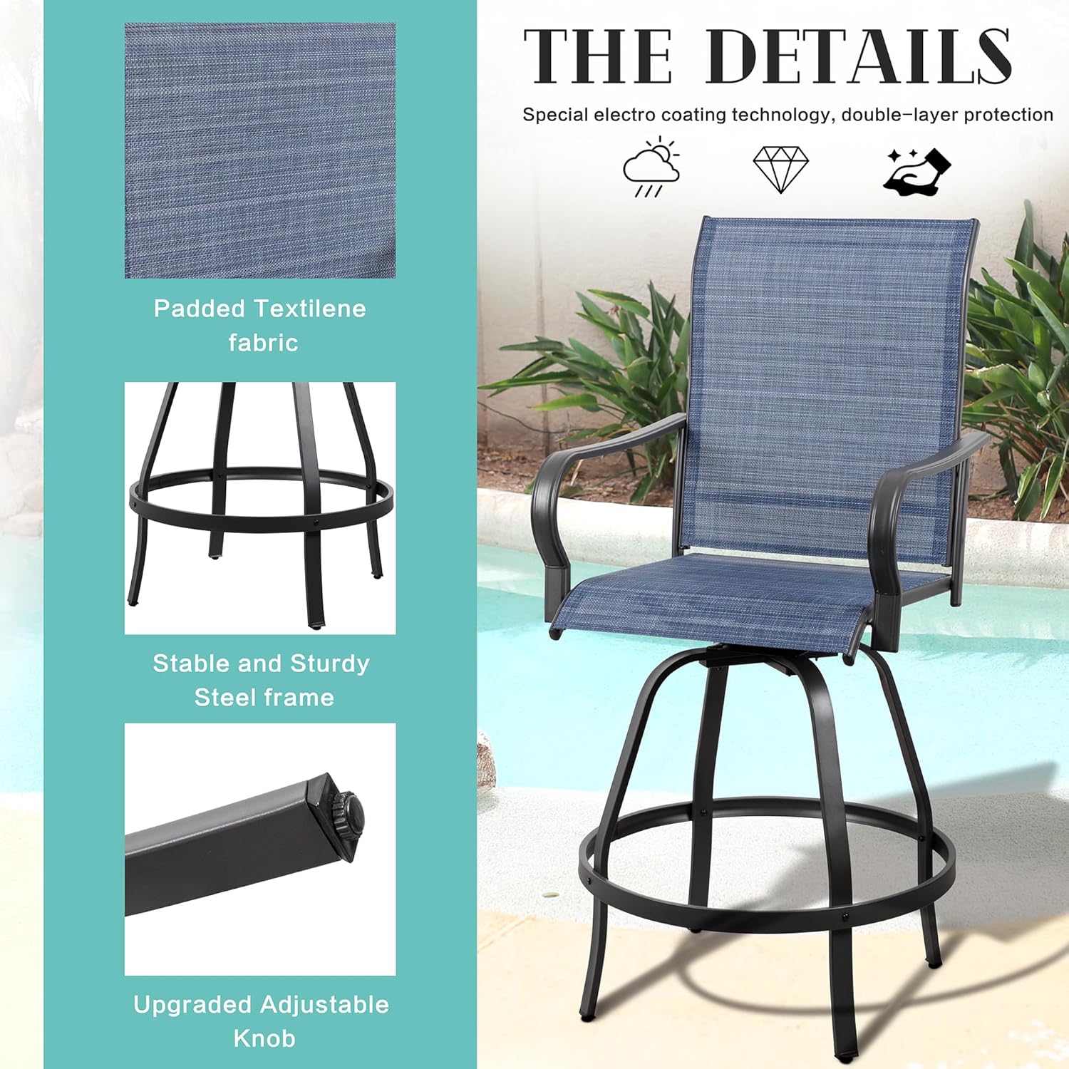 2 Piece Outdoor Patio Swivel Bar Chairs