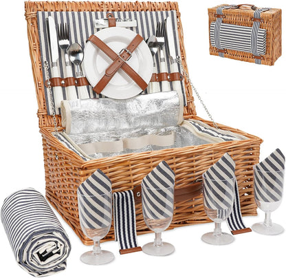 19Pcs Picnic Basket for 2 with Blanket