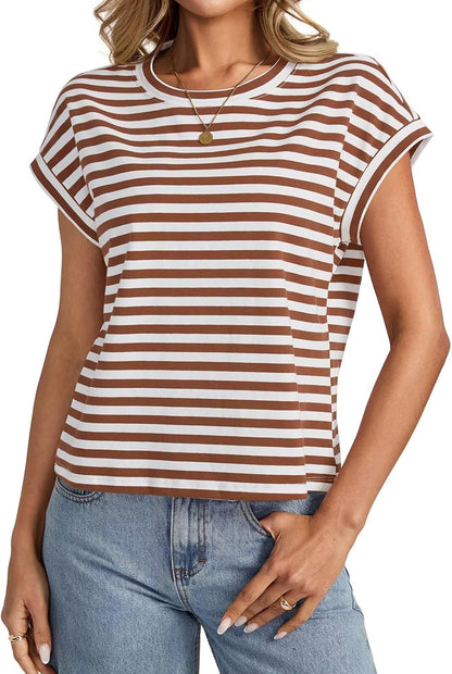Womens Cap Sleeve Crop Tops Cotton T Shirts