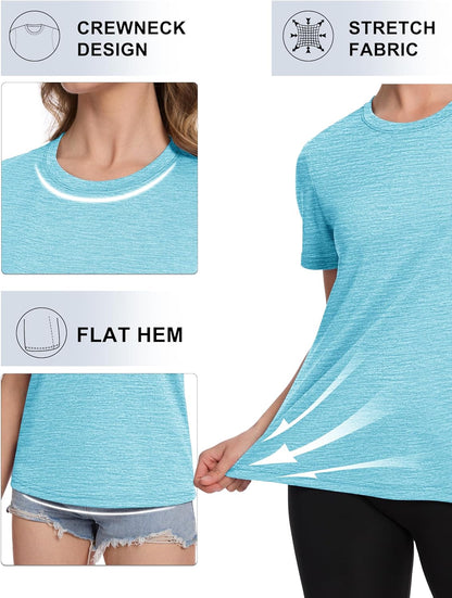 Women's Short Sleeve T Shirts UPF 50+ Sun Protection Athletic Running Workout Tee Tops