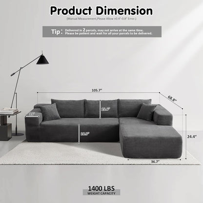 104" Cloud Sectional Couch with L-Shape Chaise