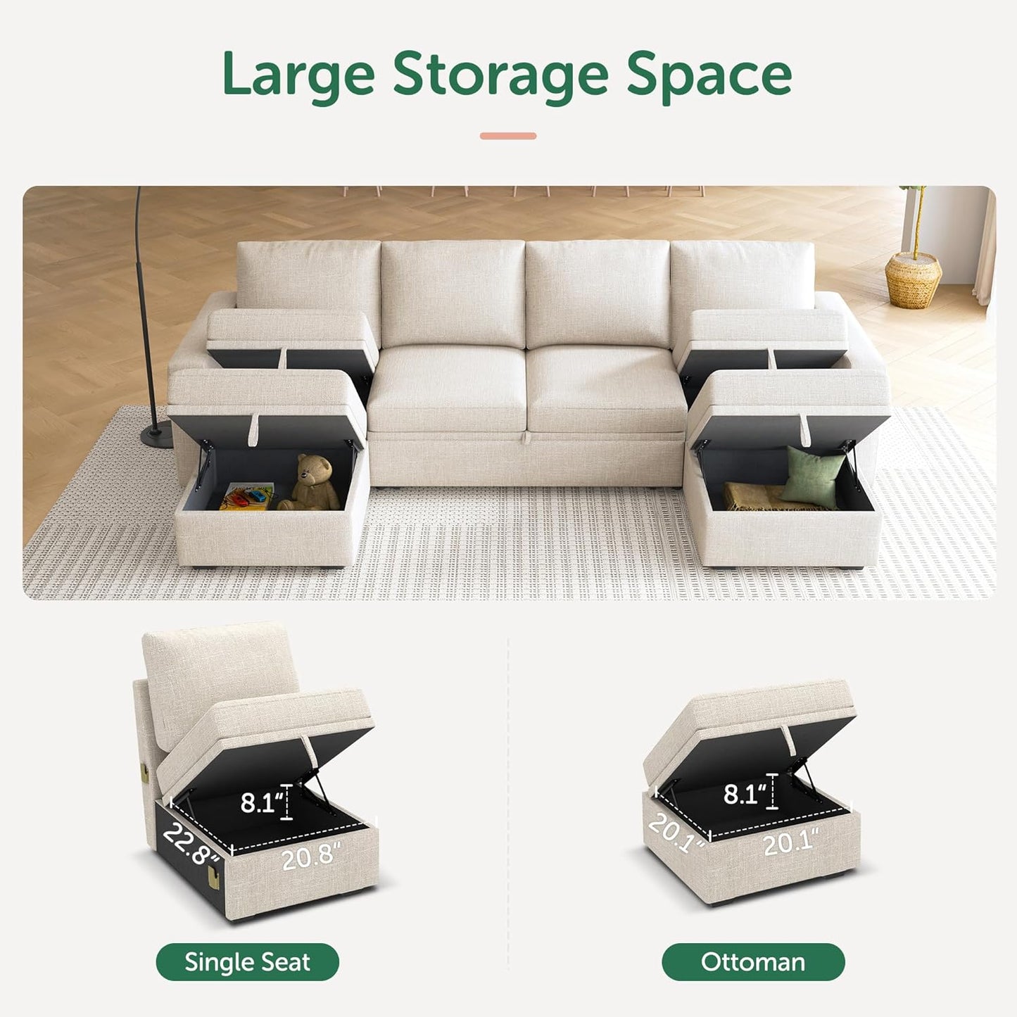 Modular L-Shaped Sleeper Sofa with Pull-Out Bed and Storage