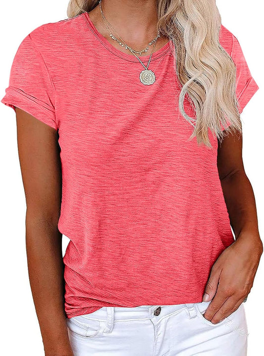 Women's Short Sleeve Shirts Crewneck Loose Casual Summer Basic Tees Tops