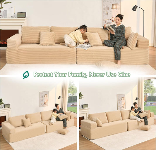 107" Boneless Couch with Deep Seat Cloud Sectional Couch for Living Room