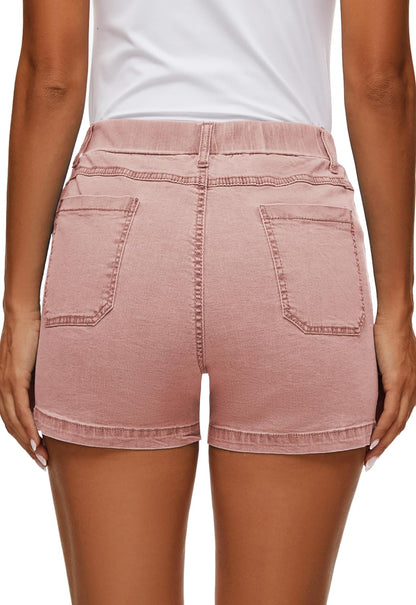 Womens Jean Shorts High Waisted Summer Cotton Elastic Waist Denim Shorts with Pockets