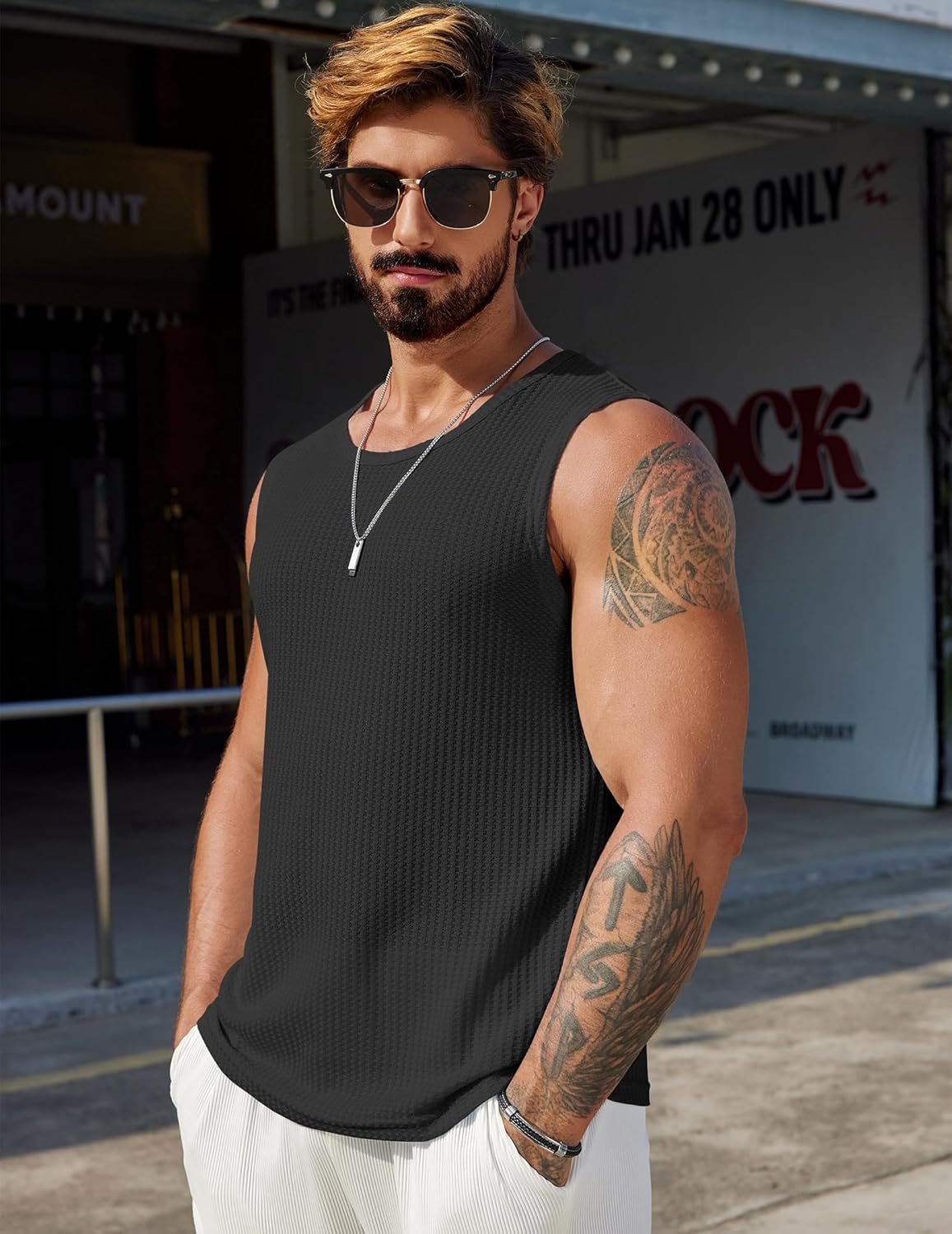 Mens Casual Tank Tops Waffle Knit Sleeveless Shirt Breathable Tank Shirts